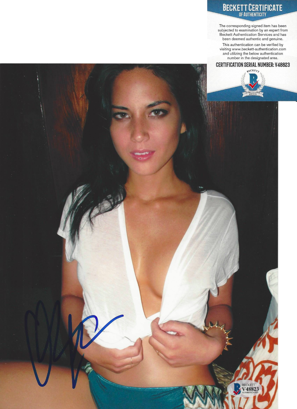 OLIVIA MUNN SEXY ACTRESS MODEL SIGNED POSED 8x10 Photo Poster painting B X-MEN BECKETT COA BAS