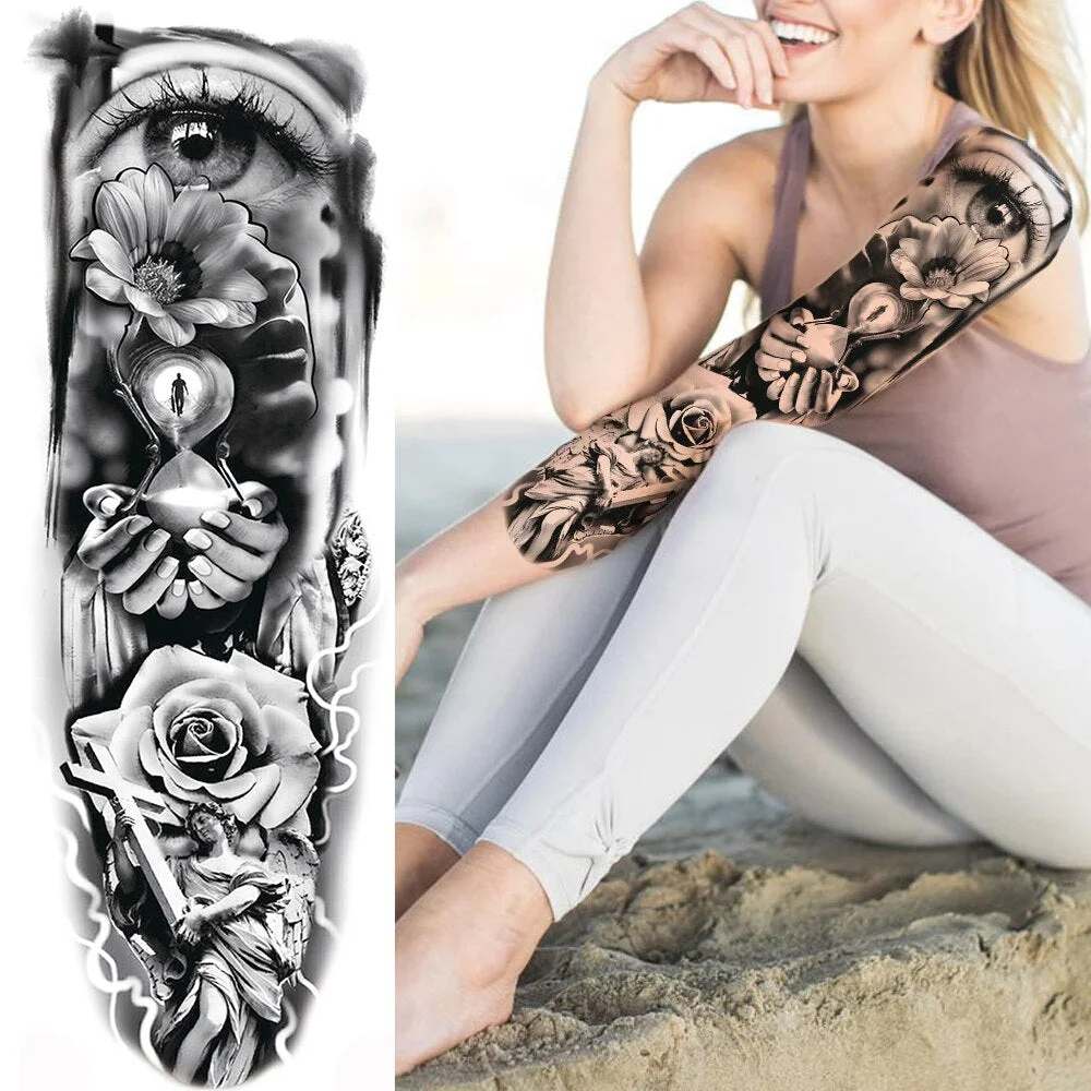 Sexy Full Arm Temporary Tattoos Sticker For Women Men Adult Gun Nun Vines Realistic Fake Tattoo Sleeves Large Tatoos Paste