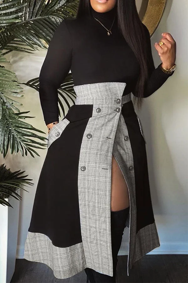 Long Sleeve Top & Plaid Patchwork Modern A-Line Skirt