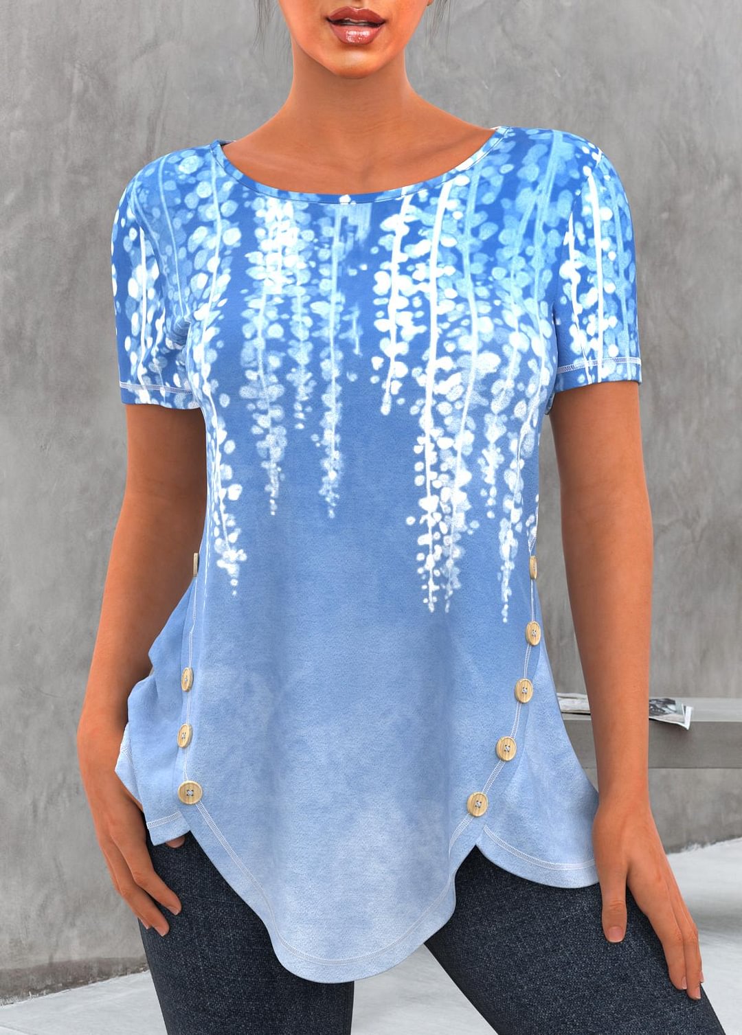 Light Blue Asymmetric Hem Short Sleeve T Shirt