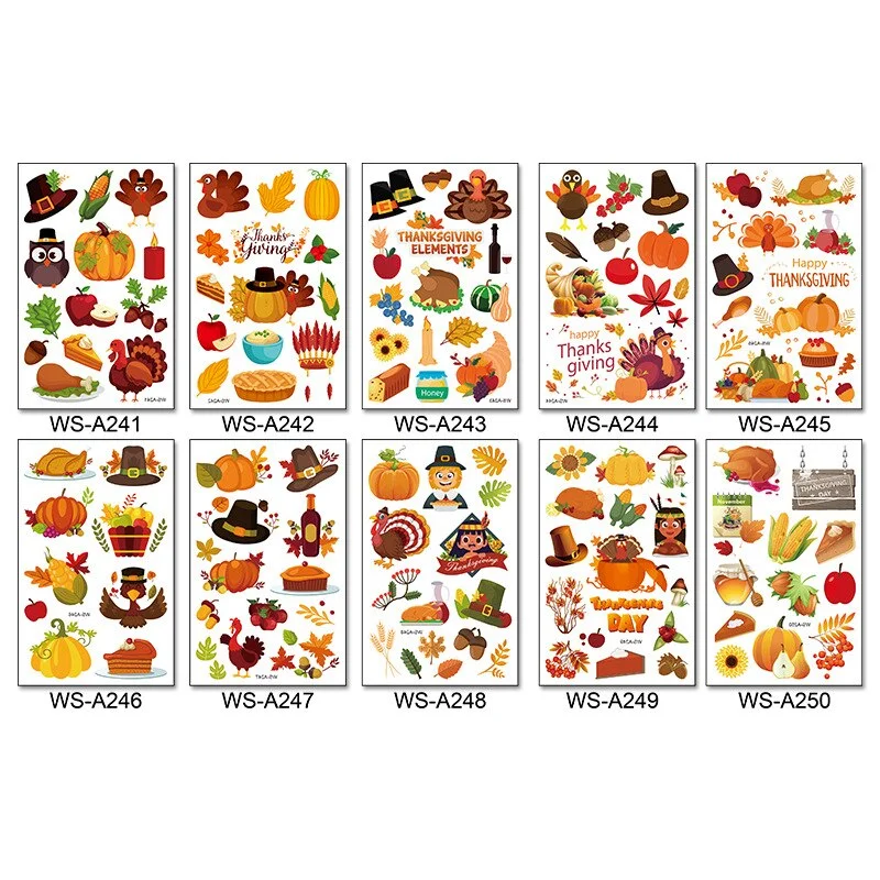 Thanksgiving Day Pumpkin With Maple Leaf Fruit Tattoo Stickers Fake Tattoos Paste on Face Arm Leg for Body Art Sticker