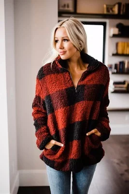 Nigikala Nigikala Autumn And Winter Explosion Coat Loosely Thick Lattice High-Necked Plush Coat Coat Woman