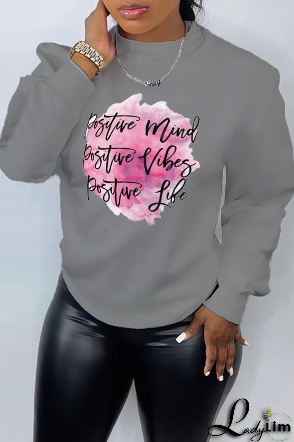 Blue Casual Street Print Patchwork Letter O Neck Tops