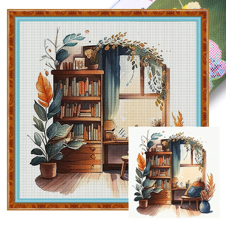 【Huacan Brand】A Corner Of The Study 14CT Stamped Cross Stitch 50*50CM