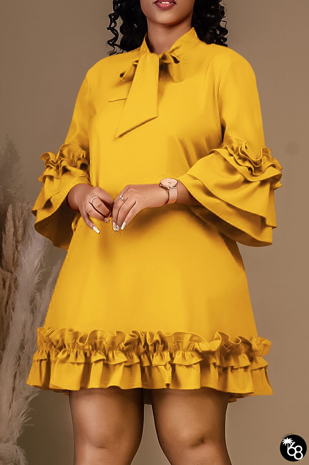 Yellow Elegant Solid Bandage Patchwork Stringy Selvedge O Neck A Line Dresses | 168DEAL