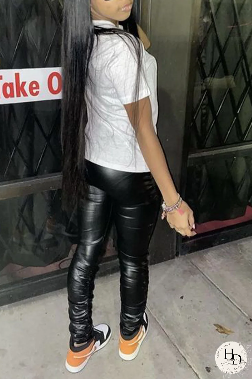 White Casual Street Print Patchwork Letter O Neck T-Shirts