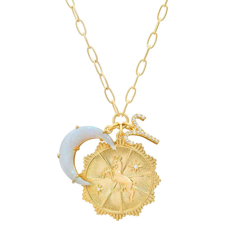 Olivenorma Moon Opal Zodiac Rune Necklace
