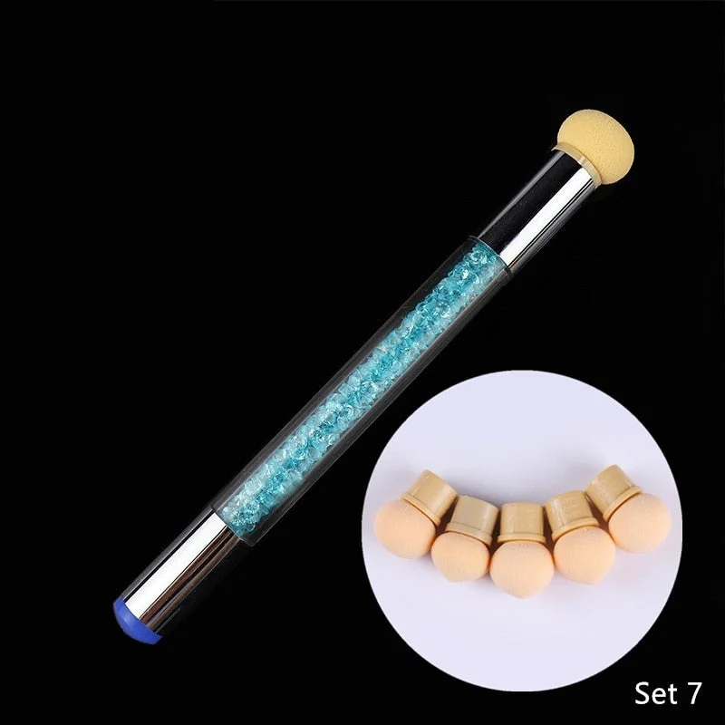 1 Pc Double-ended Gradient Shading Pen Dotting Brush Sponge Head Rhinestone Handle Nail Art Brush Nail Art Painting Tool-Nail Inspo