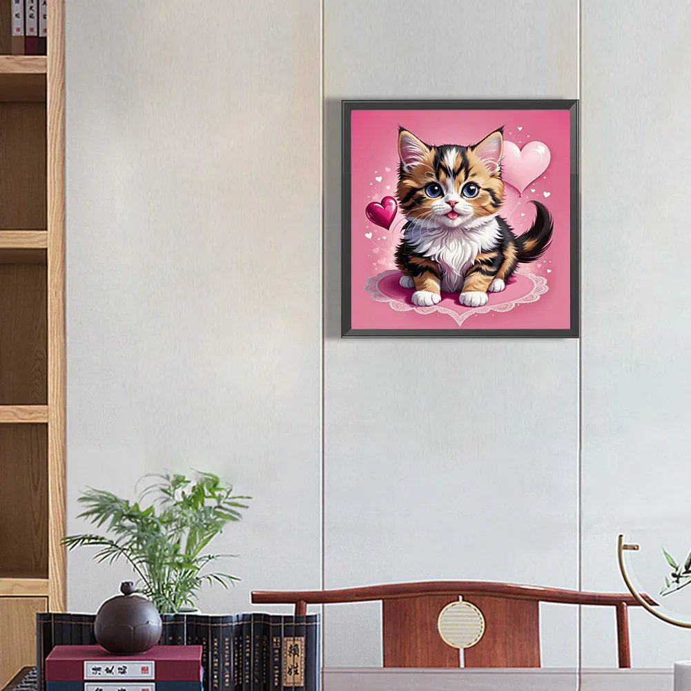 Diamond Painting - Full Square Drill - Valentines Day Cat(Canvas|35*35cm)