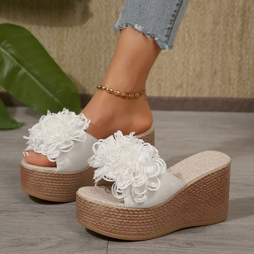 Breakj Breakj New Thick-Soled Slippers Women's Shoes Large-Size One-Size-Type Flower Waterproof Table Thick-Soled Slippers