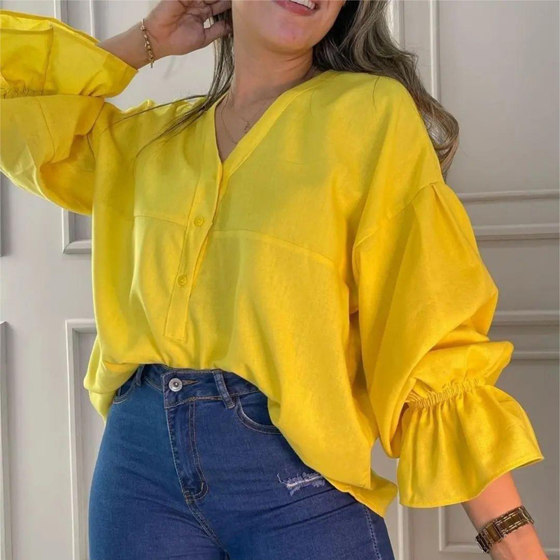 Simple Casual Solid Color V Neck Loose Office Blouses & Shirts