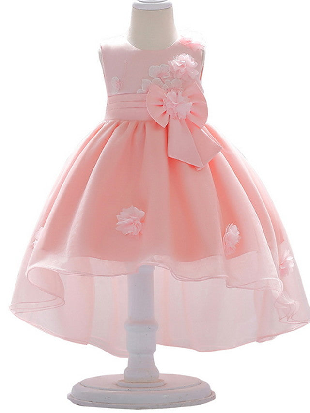 Oknass Ball Gown Sleeveless Jewel Neck Flower Girl Dresses Satin Tulle  With Bow Appliques