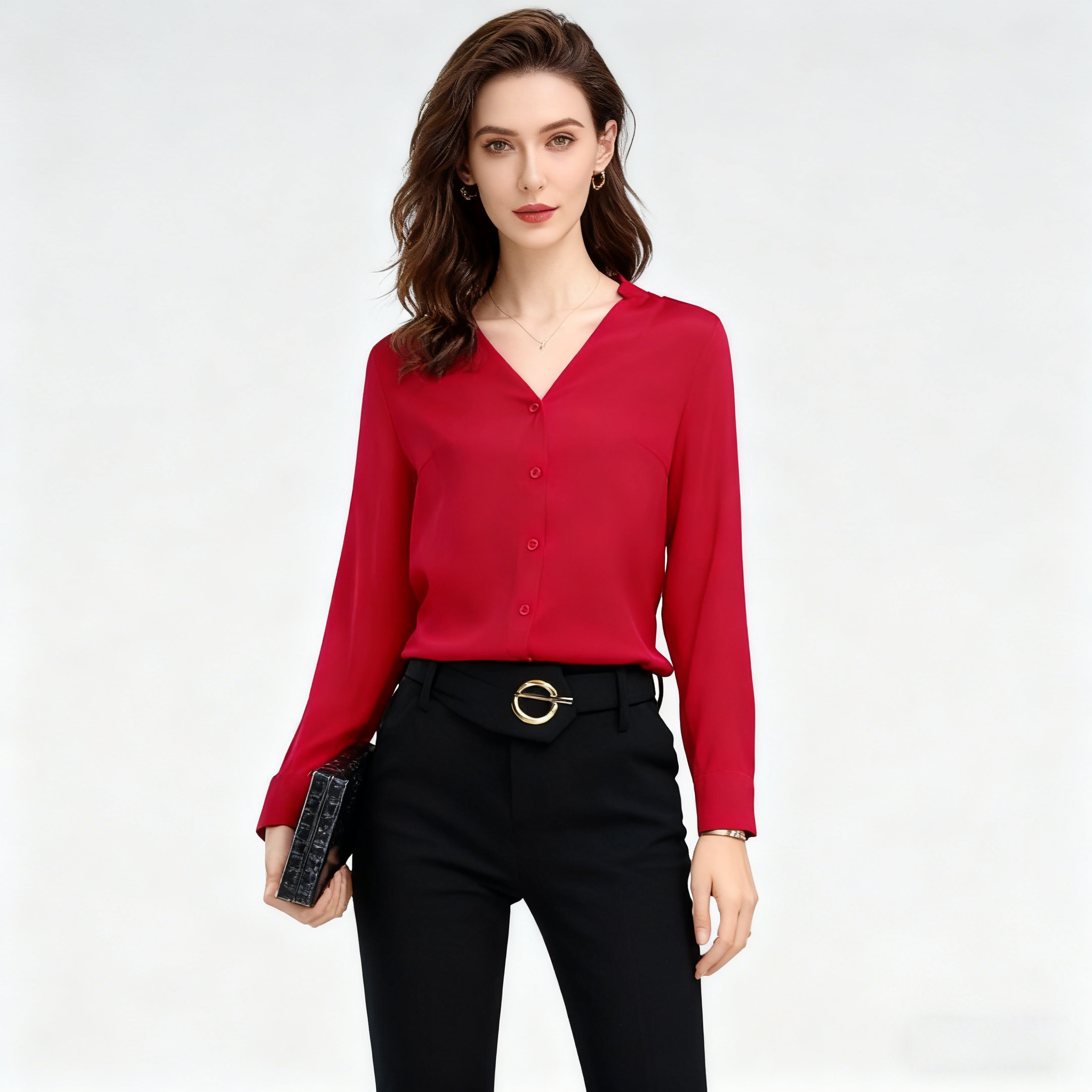 Elegant V-neck Silk Blouse With Buttons  REAL SILK LIFE