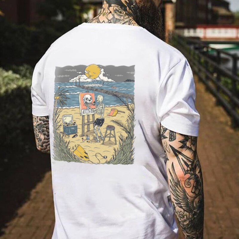 Laid-Back Skeleton Printed Men's T-shirt - Krazyskull