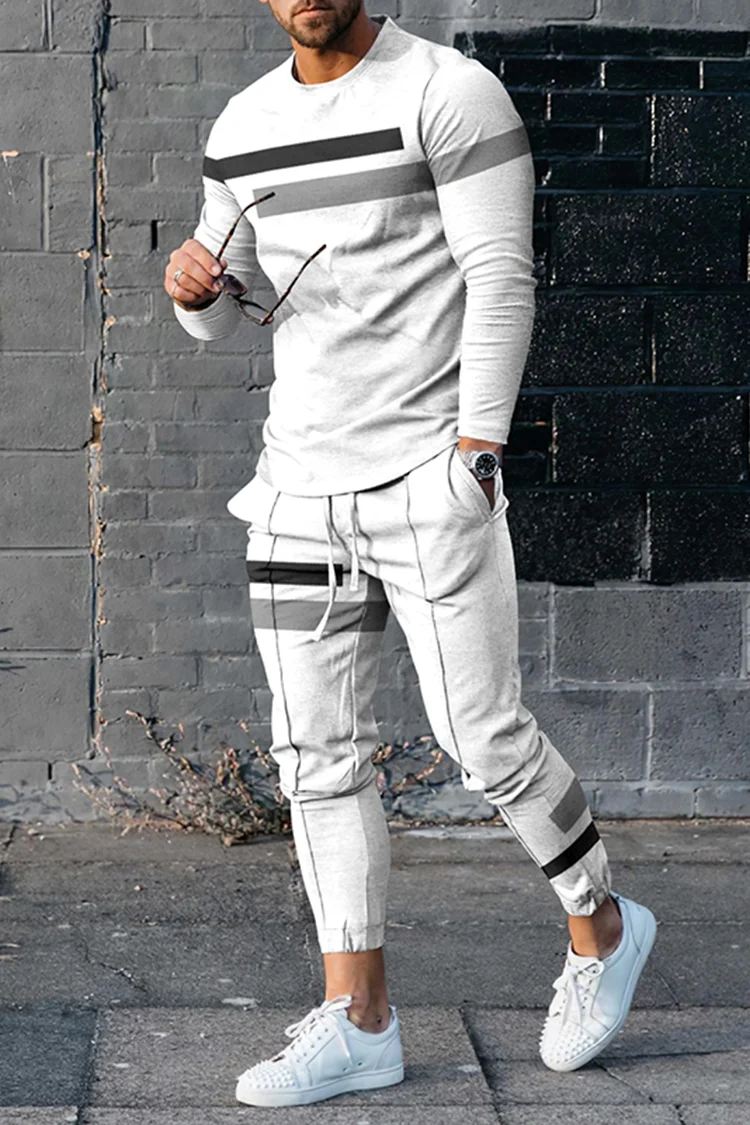 Tiboyz Black And Gray Contrast Color Casual White T-Shirt And Pants Co-Ord