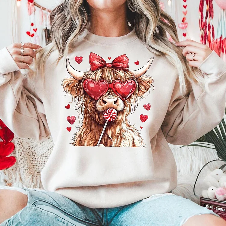 Highland Cow Valentine's Day Sweatshirt, Heifer Valentine Shirt, Valentine's Day Gift, Western Valentine Shirt, Cow Lover Gift Sweatshirt