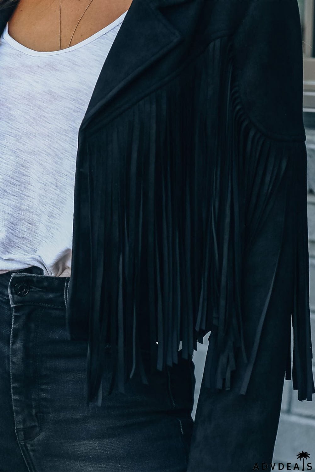 Cropped Fringe Faux Suede Jacket