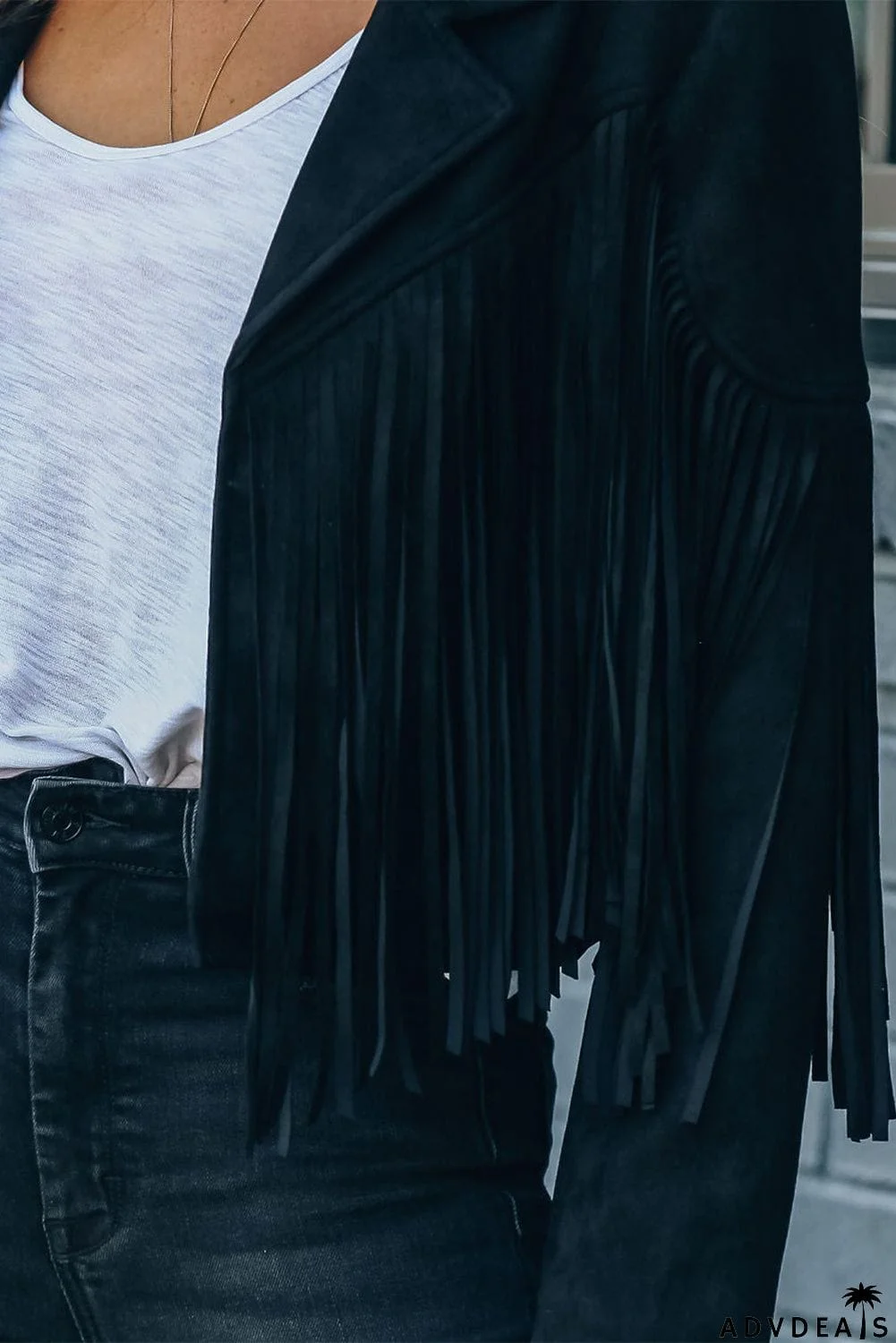 Cropped Fringe Faux Suede Jacket