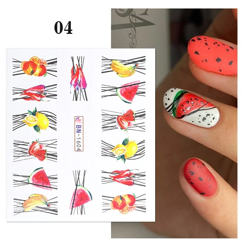 1PC Avocado/Watermelon/Orange Nail Stickers Summer Fruit Leaves Transfer Decals Sliders For Nails DIY Decoration Manicures-Nail Inspo