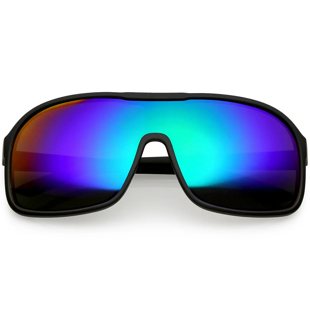 Oversize Flat Top Sporty Shield glasses Color Mirrored Lens 63mm