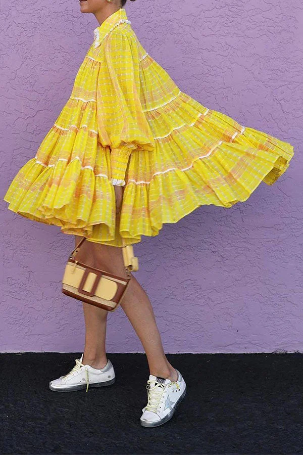 Color Block Preppy Flowy Tiered Mini Dress