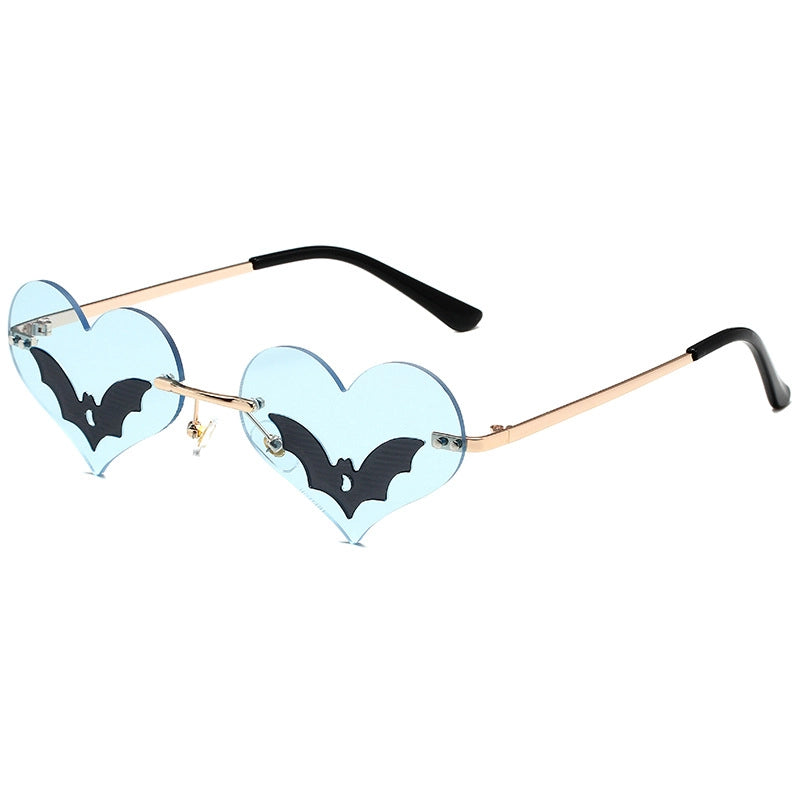 Streetwear Heart Shape Bat Pc Special-Shaped Mirror Frameless Glasses