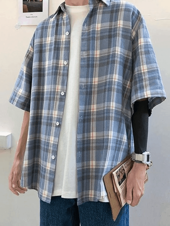 Brownm Men's Checkered Print Button Down Shirt