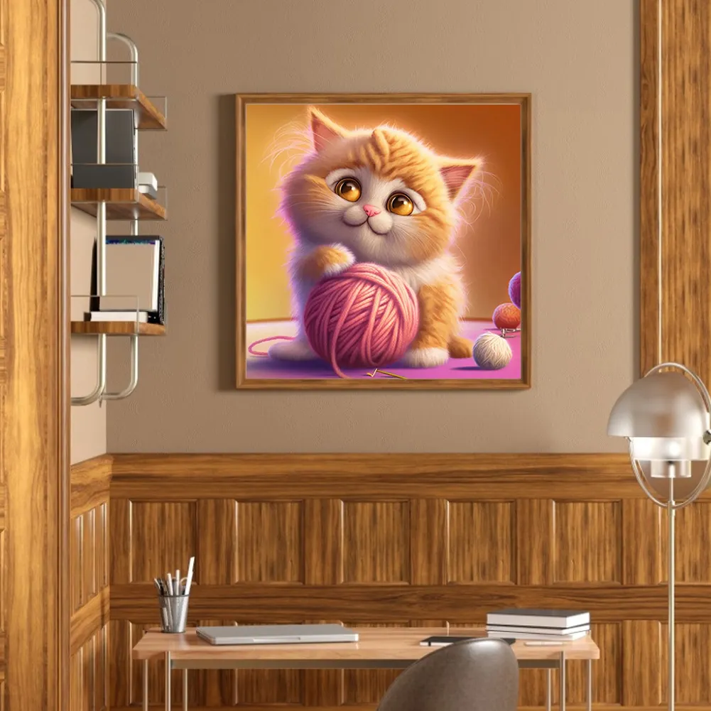 DIY Paint By Number 40*40cm - Cat Playing With Yarn