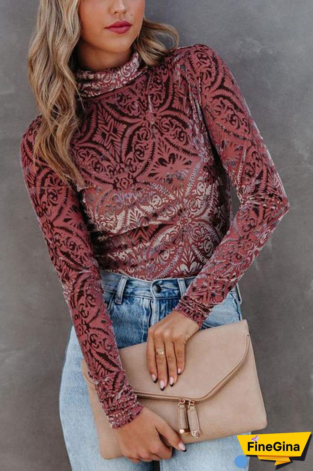 Velvet Burnout Turtleneck Top