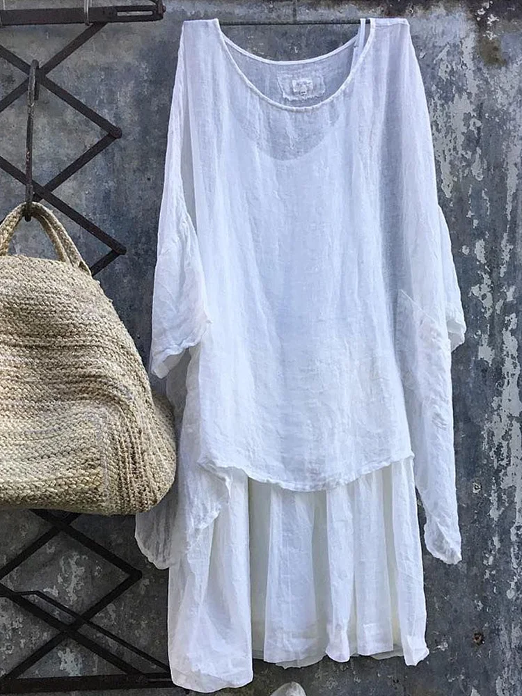 Women's Simple Solid Color Linen Mid-Length Shirt