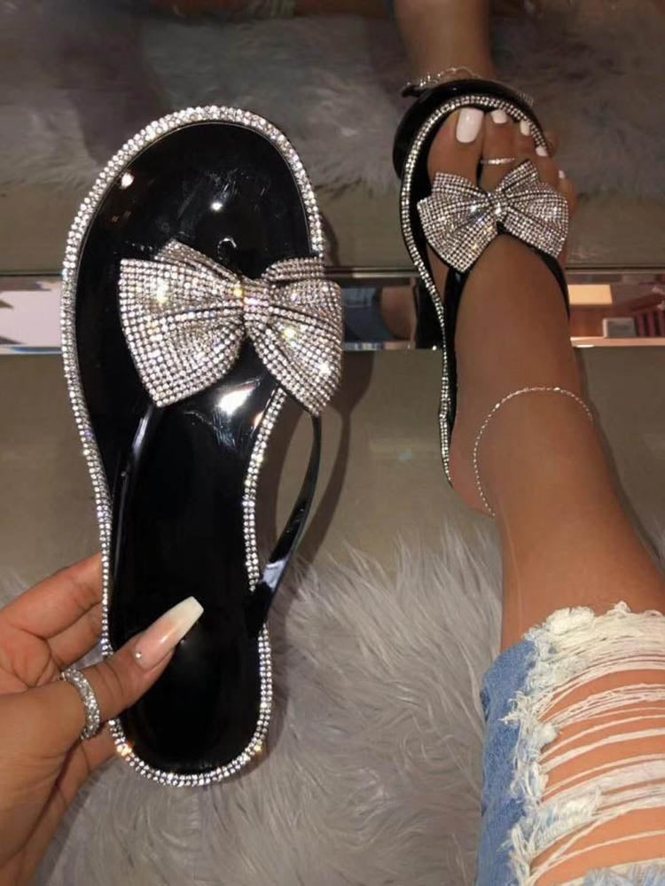 Bow Rhinestone Flip-Flops Sandals - ECHOINE