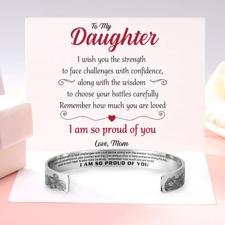 For Daughter- Wave Cuff Bangle Bracelet "I Am So Proud Of You"