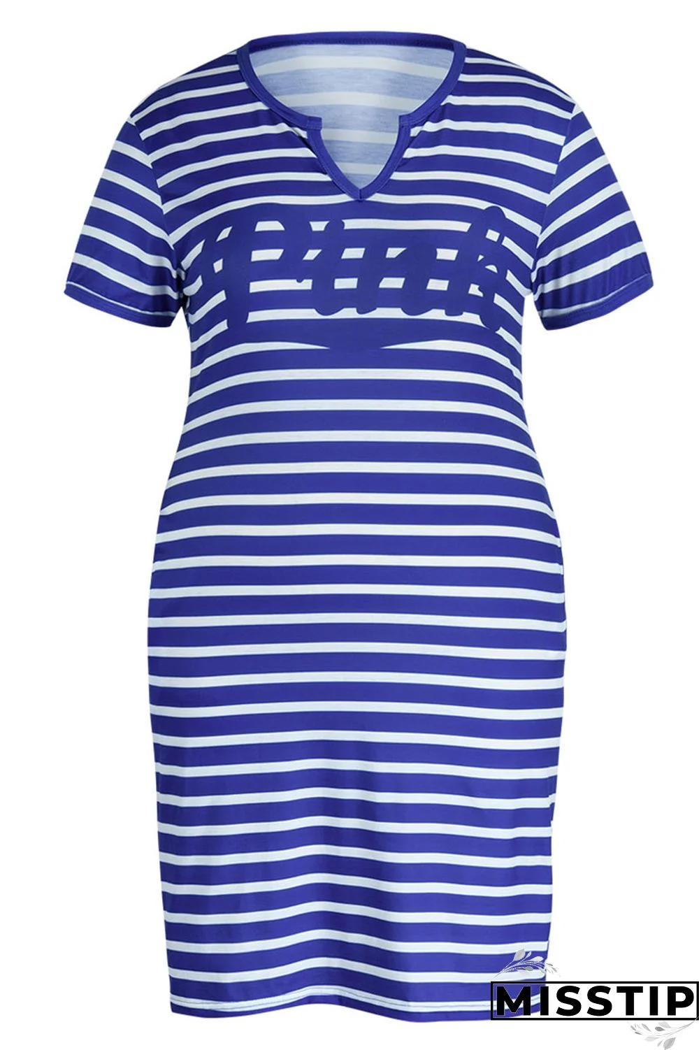 Cyanine Casual Striped Print Patchwork V Neck Straight Plus Size Dresses