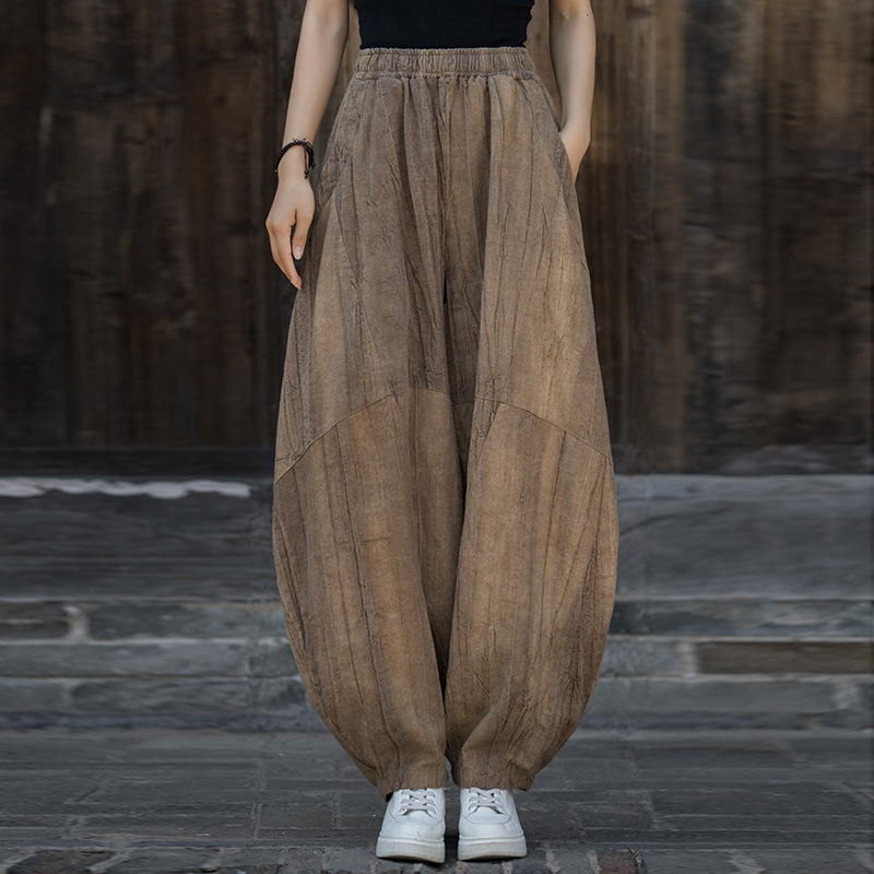 Original Upgraded High-End Hand-Dyed Loose Ramie Wide-Leg Pants 