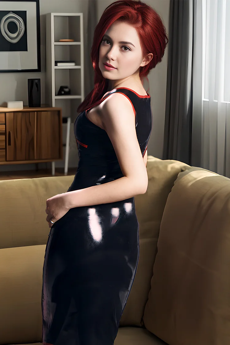 Women Latex Red Rose Bloom Romantic Elegance Sheath Dress