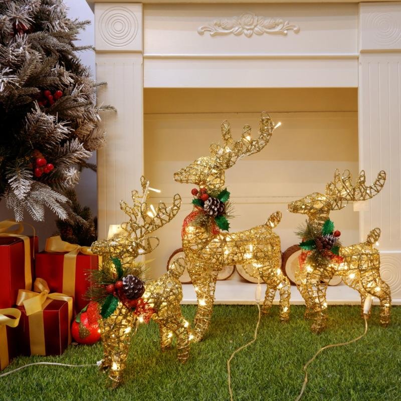 Hugoiio™Golden Deer Elk LED lights Christmas tree scene decoration ornaments
