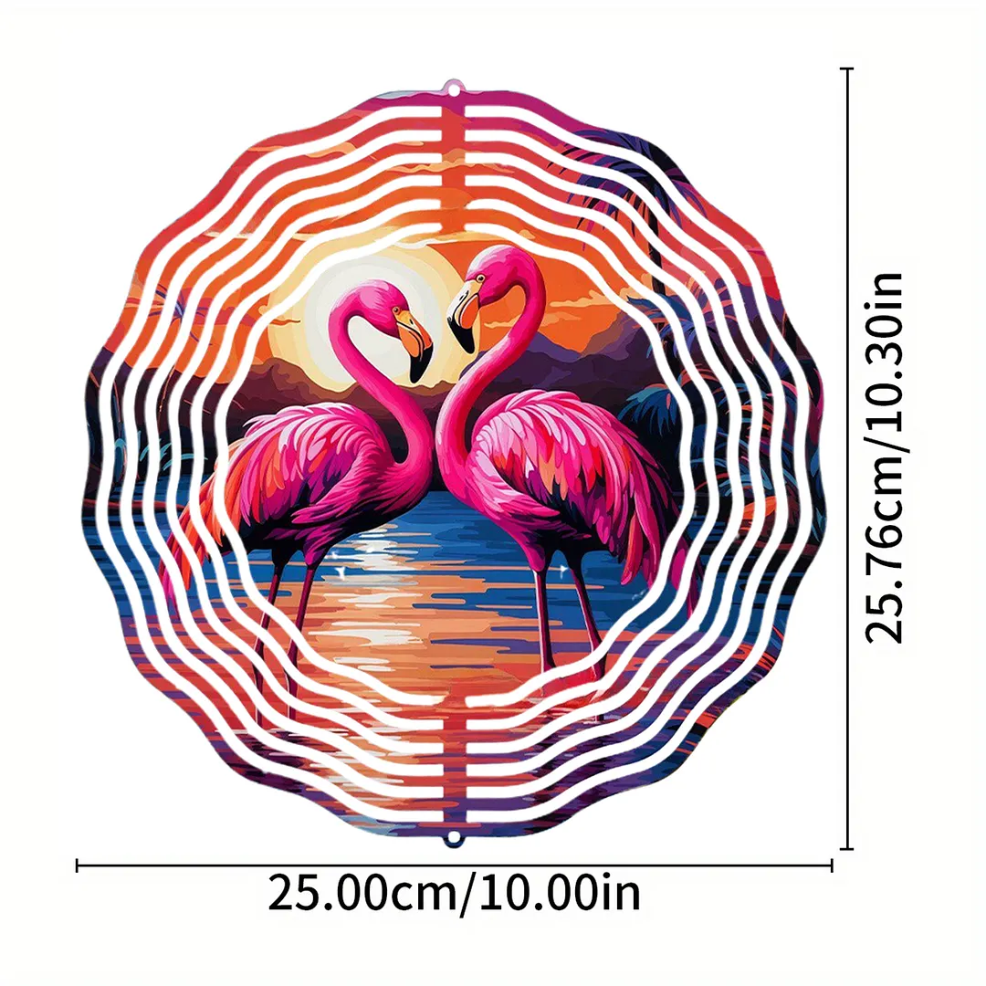 3D Hanging Wind Spinner 360 Degree Rotating 10-Inch Garden Wind Spinners Hanging Wind Catcher Art Gift for Home Garden Halloween Christmas (Flamingos)