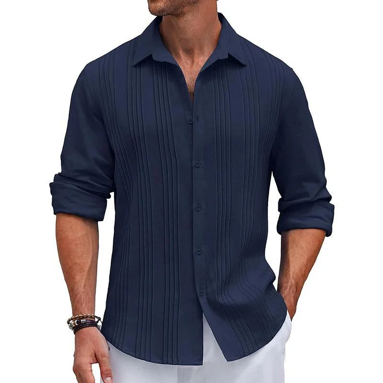 Men's Casual Solid Color Lapel Long Sleeve Shirt