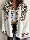 Stylish Contrast Color Leopard Print Buttoned Lambskin Warmth Fashion Jacket