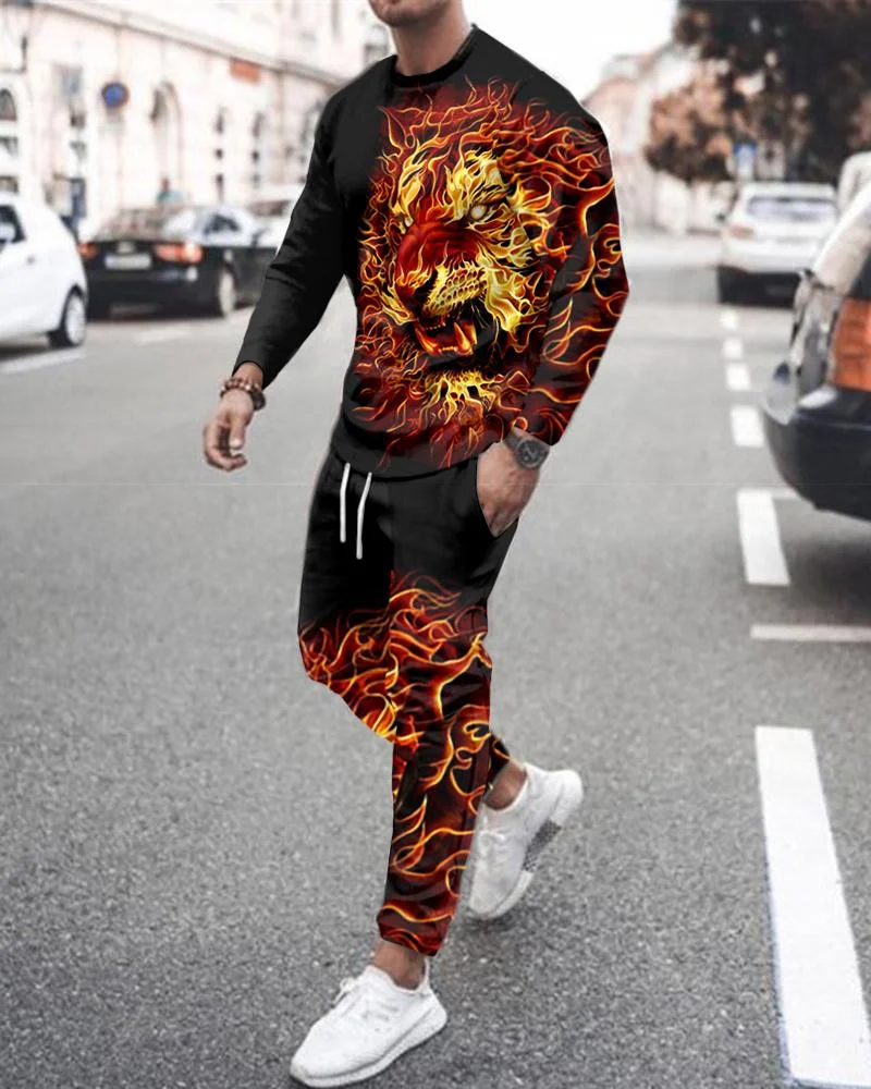 Men's Casual Leopard Sports Long Sleeve Suit