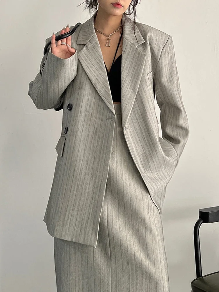 Oocharger Striped Blazer For Women Notched Collar Long Sleeve Striped Colorblock Single Breasted Blazers Female Clothing 2023