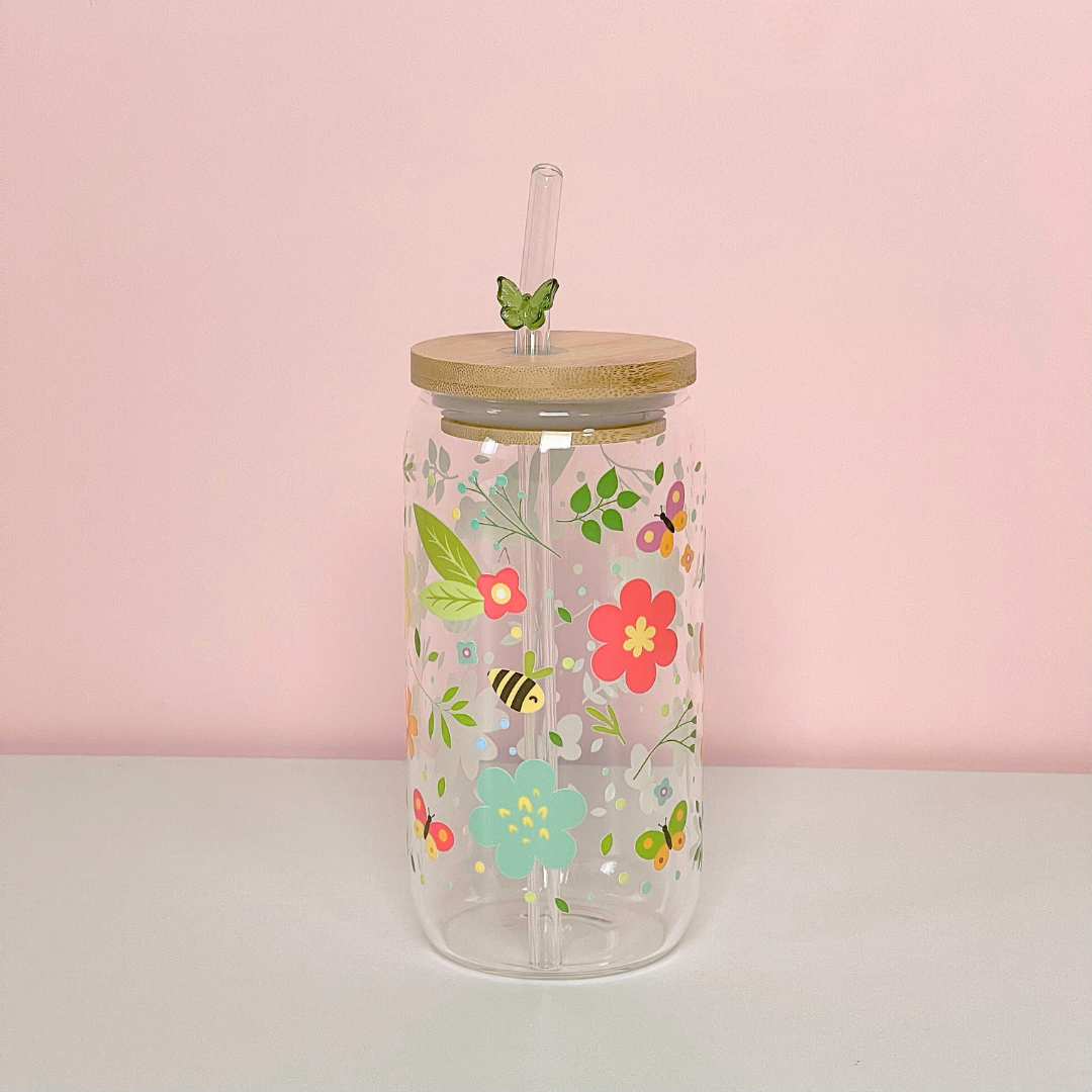 Maneifurui™  Floral Butterfly Dance  Glass Can