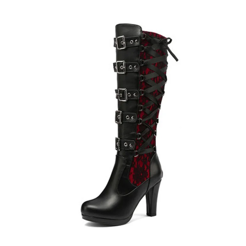 Punk Queen Black Boots Shoes High Heeled