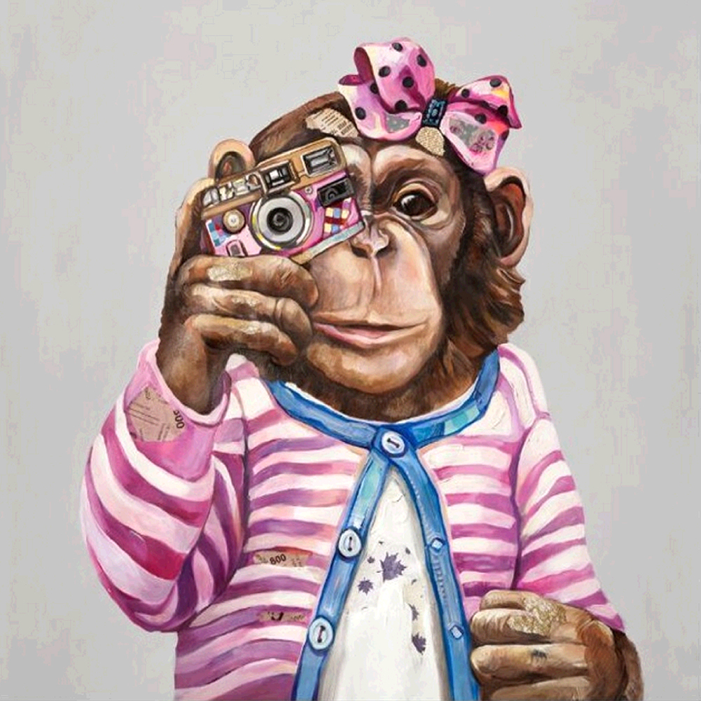 

40*40CM - Round Drill Diamond Painting - Monkey Take Photo, 501 Original