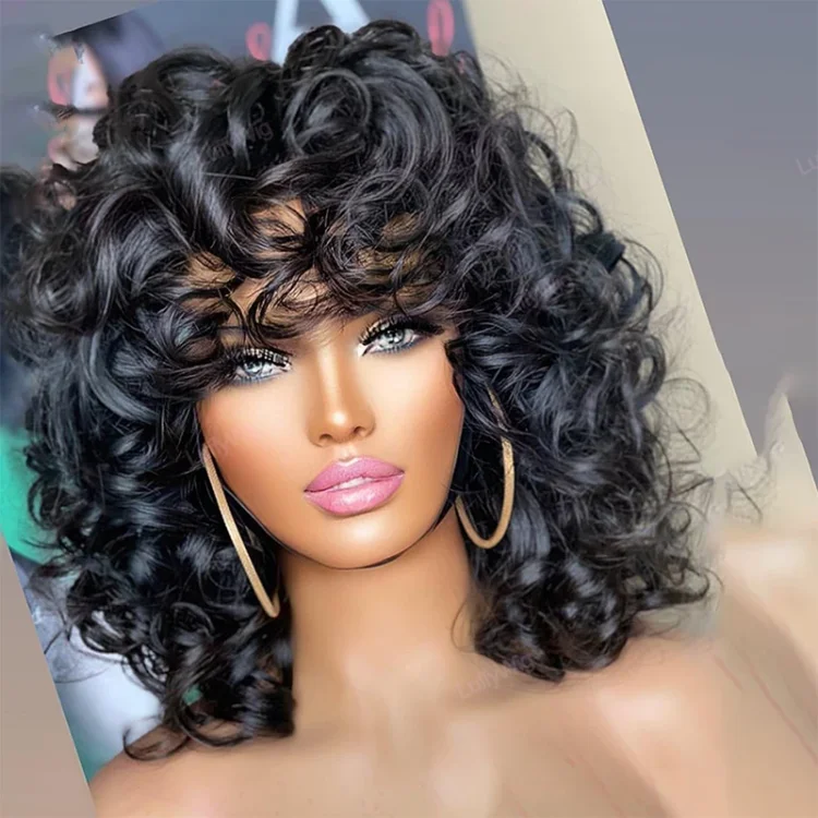 YesLaLa Pixie Cut Wig Human Hair Wigs for Women Human Hair BOB Glueless Wig Afro Rose Curly 