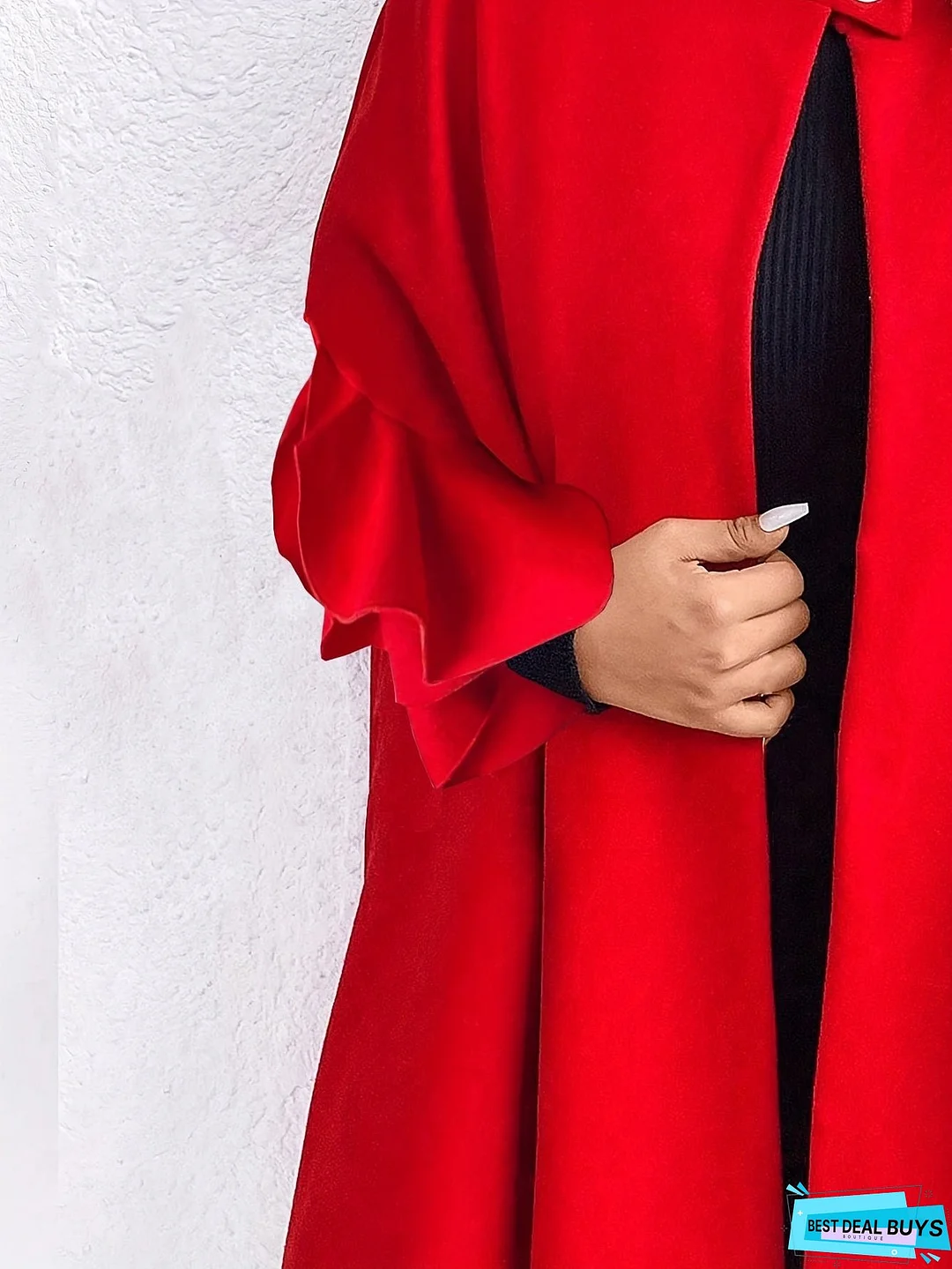 Plus Size Button Front Coat, Casual Ruffle Sleeve Coat For Fall & Winter, Women's Plus Size Clothing