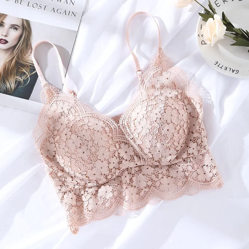 Fashion Push Up Bra For Women New Seamless Sexy Floral Lace Wrapped Chest No Steel Ring Cross Back Bralette
