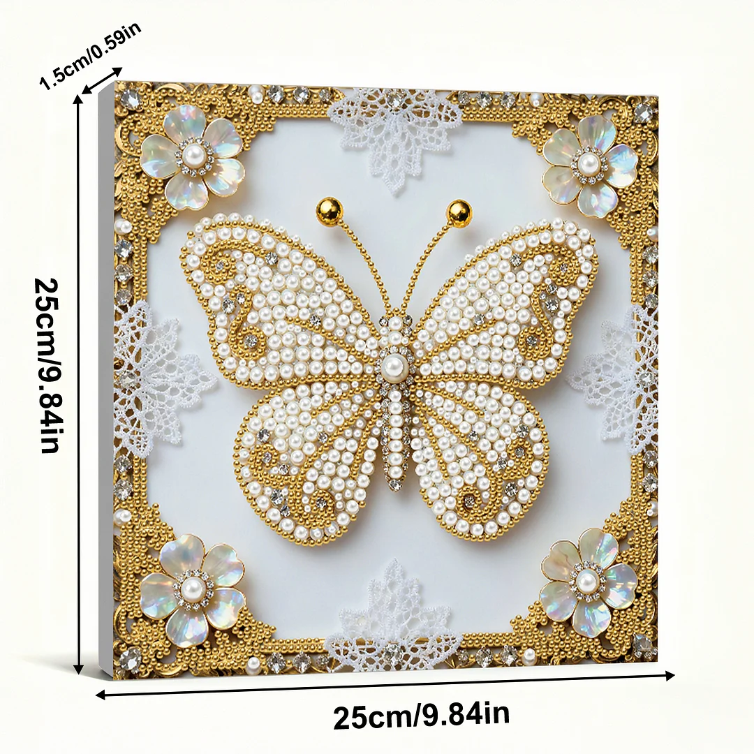 Butterfly DIY Pearl Diamond Art Kit for Adults Home Decor 25x25cm With Frame