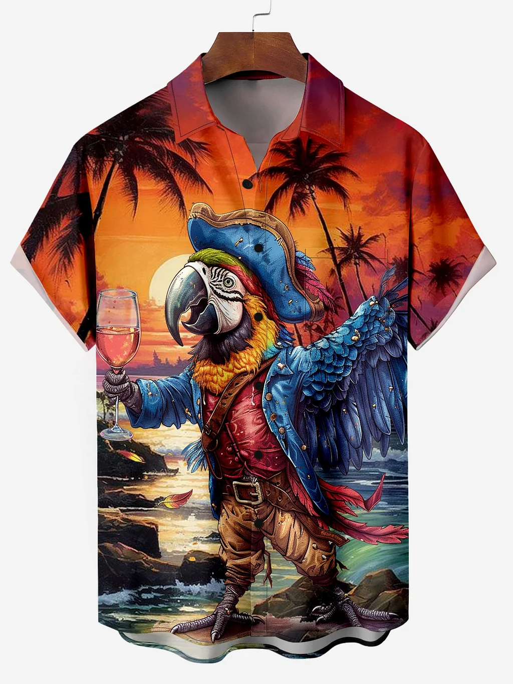 Men's Parrot Beer Print Casual Shirt PLUSCLOTHESMAN
