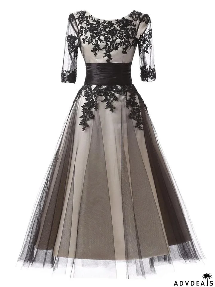 Black 1950S Gorgeous Lace Swing Dress